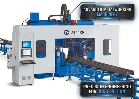 55 kW Gesamtleistung, CNC-I-Trägerbohren, Sägen, Verarbeitungsmaschinenlinie, 3 Werkzeugmagazine